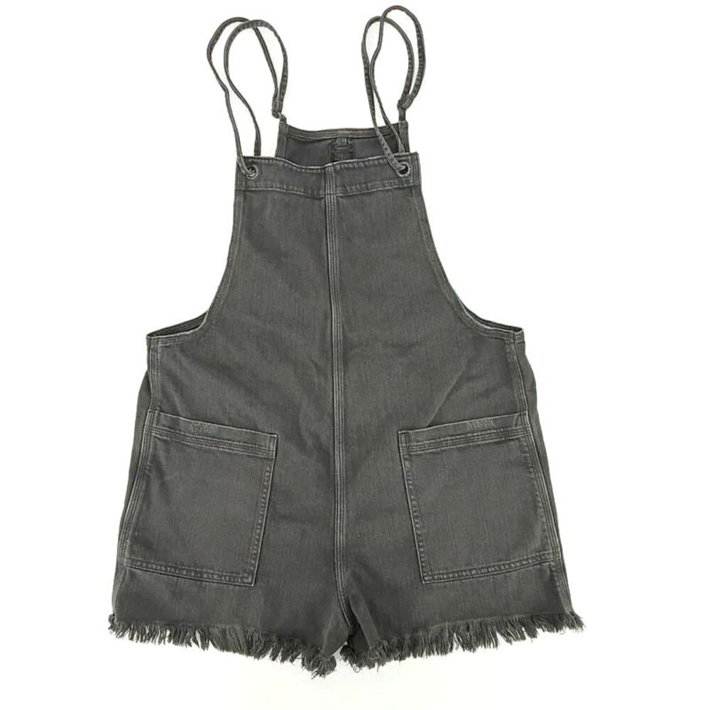 Aerie Charcoal Denim Romper Adjustable Straps Raw Hem Distressed Pockets Medium